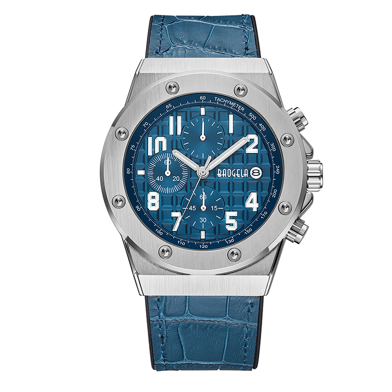 Đồng hồ bấm giờ của Baogela Men đồng hồ đeo tay 2022 Thể thao chốngnước mới Casual Cổ tay đồng hồngười đàn ông Đồng hồ dây đeo bằng da 1805 màu xanh lam
